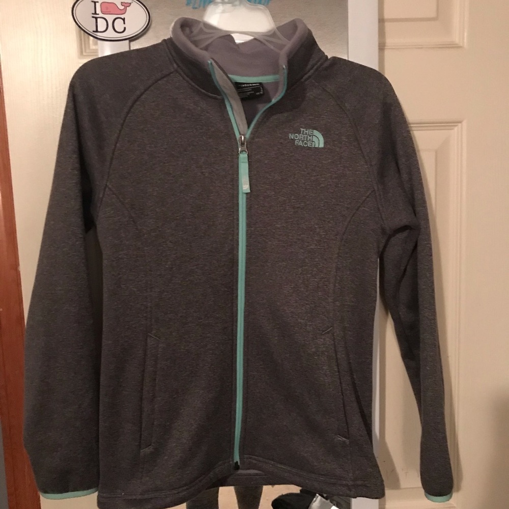 Teal and grey youth north face